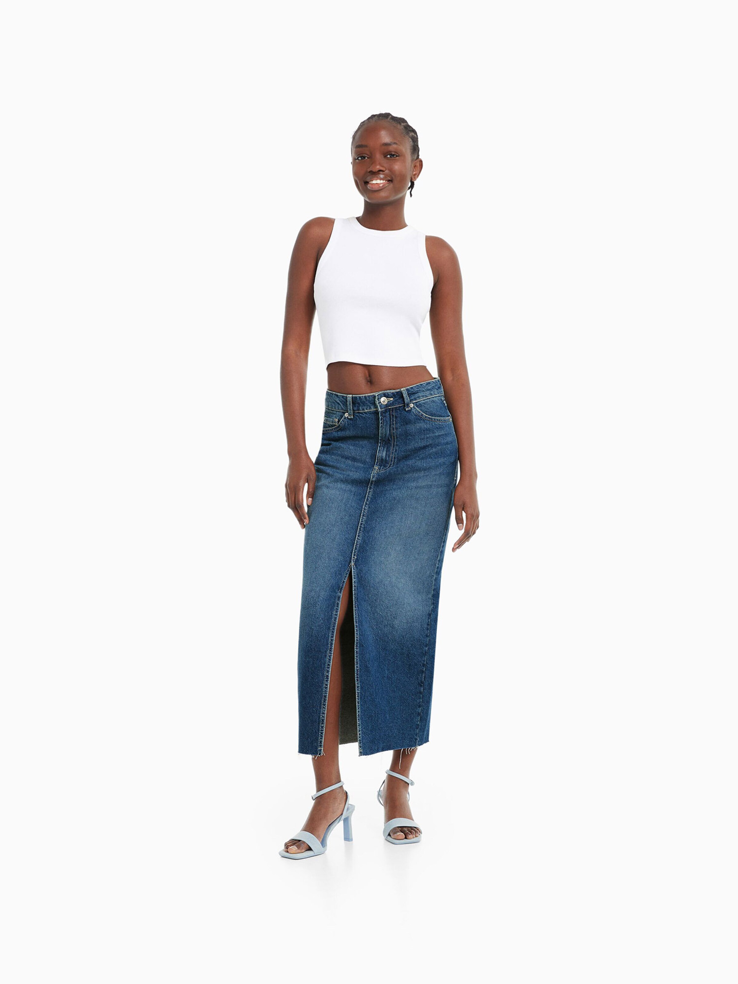Long jeans skirt bershka hotsell