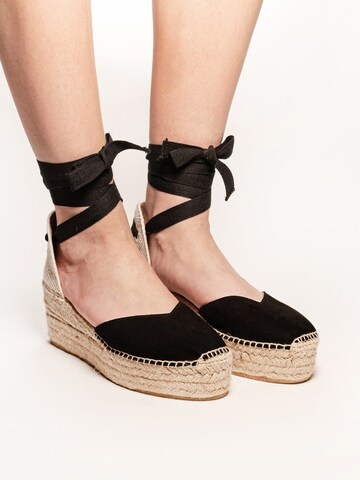 Alhamas - Sandalias 'Alpargata Cuña 6 cm' en negro: frente