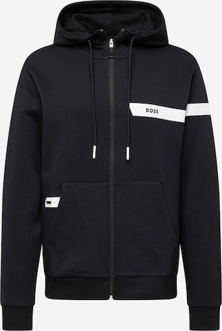 BOSS Green Zip-Up Hoodie 'Saggy 1' in Black: front