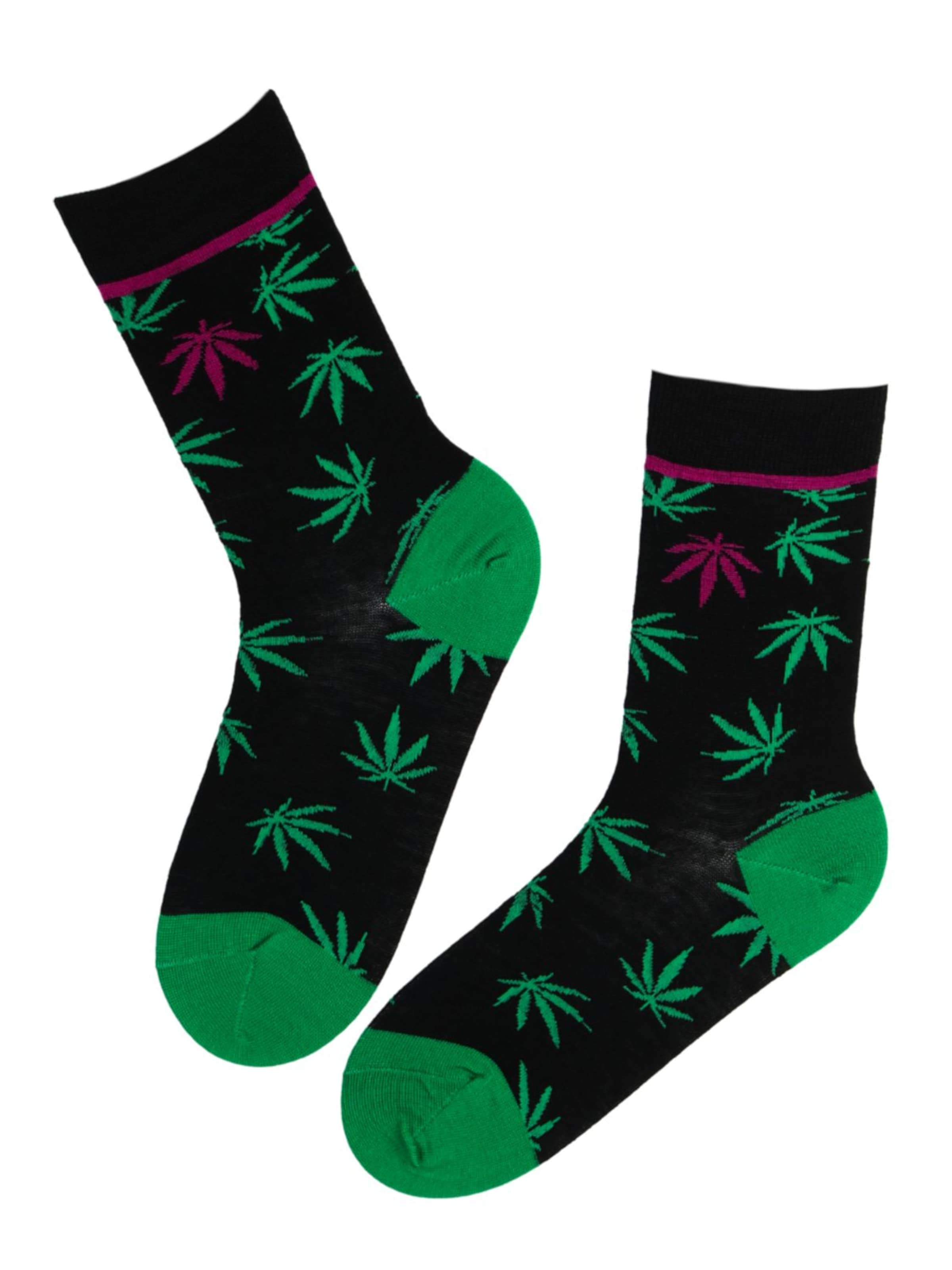 Calzino 'HAMP merino wool socks with cannabis leaves' di Sokisahtel in colori misti: frontale