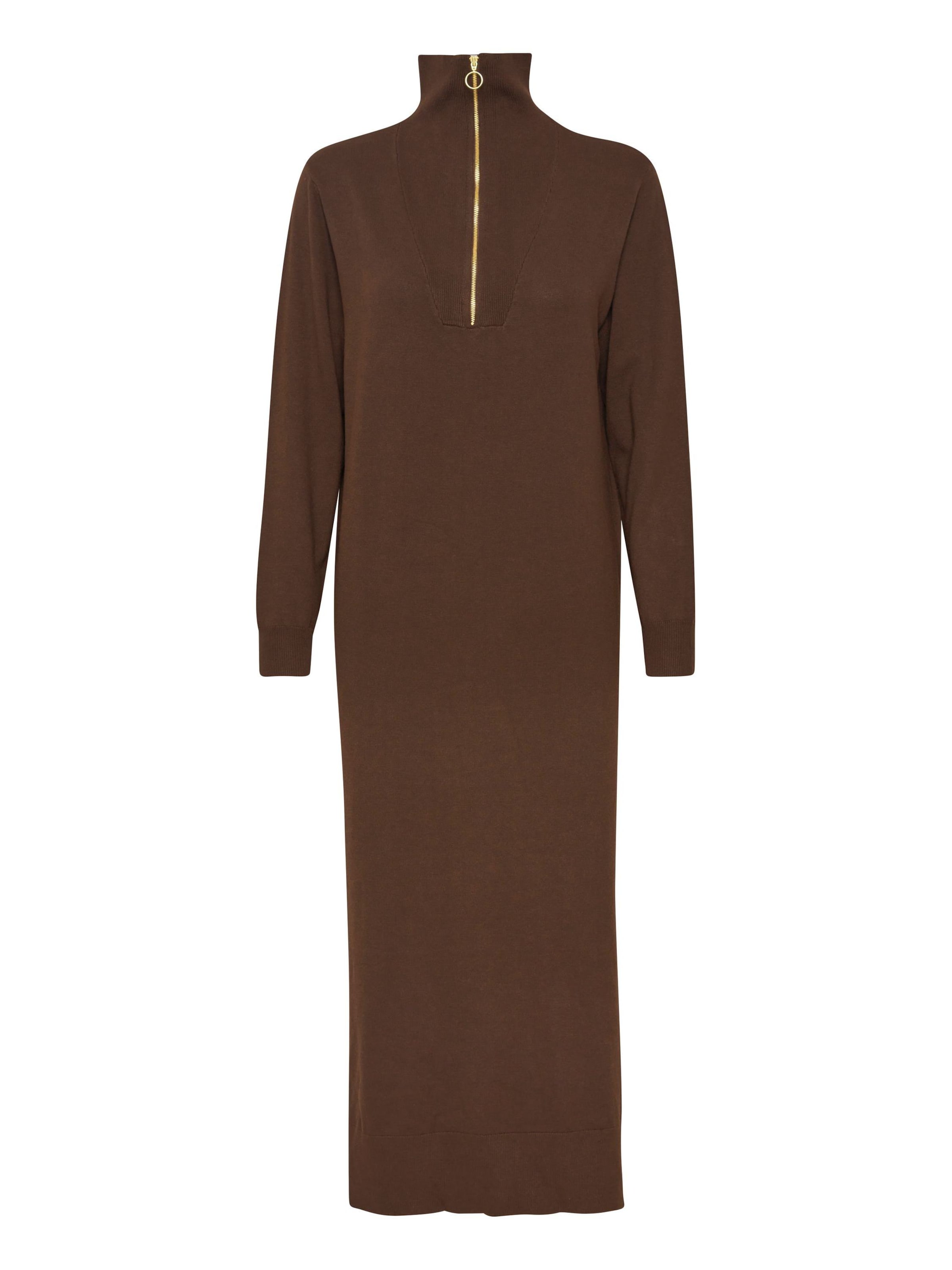 PULZ Jeans Gebreide jurk 'Sara' in Bruin: voorkant