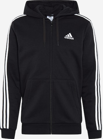 ADIDAS SPORTSWEAR Sports sweat jacket 'Essentials Fleece 3-Stripes ' in Black: front