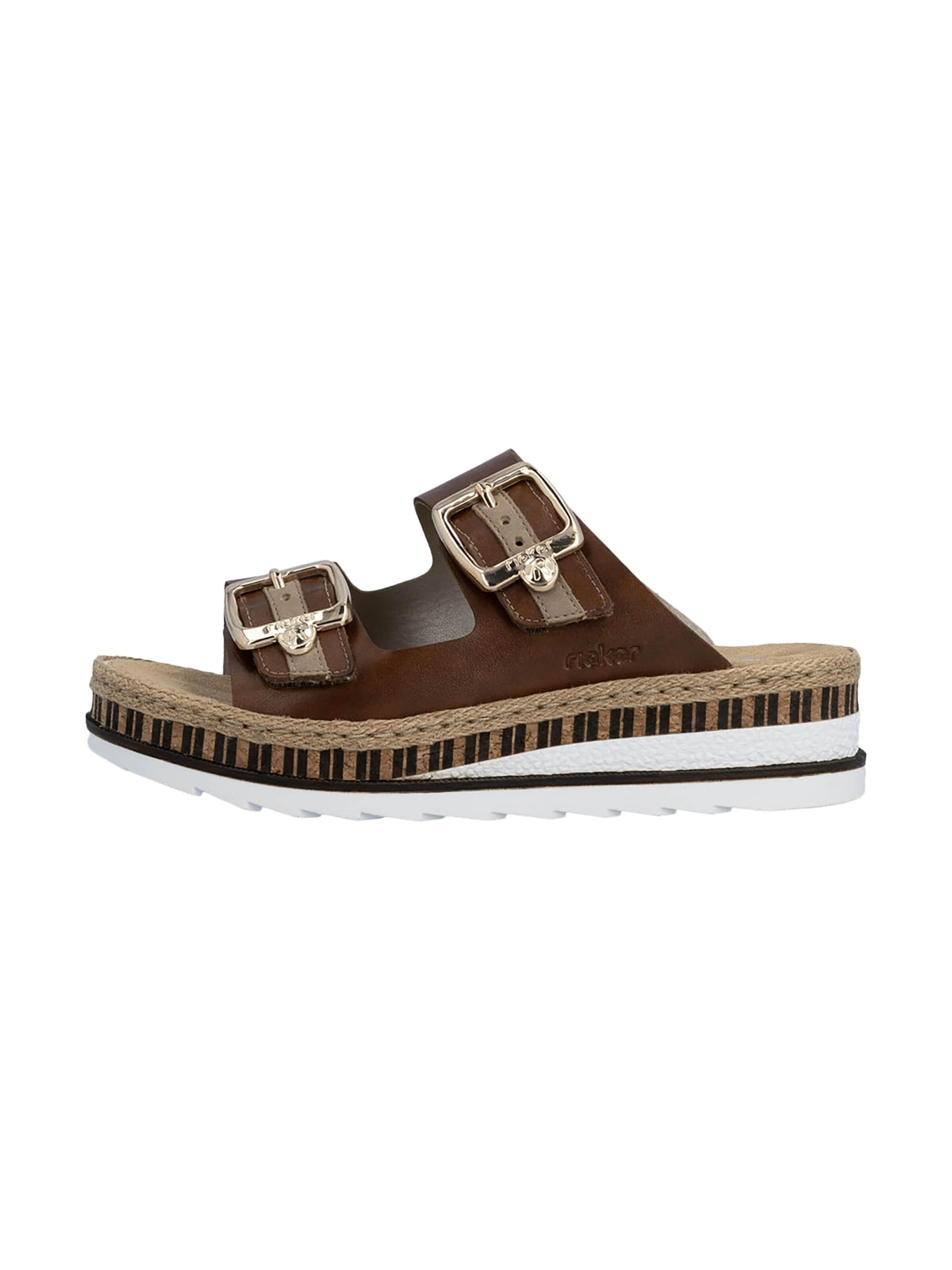 Rieker Muiltjes 'Leder-Sandalen mit Keilabsatz „Montreux“' in Bruin