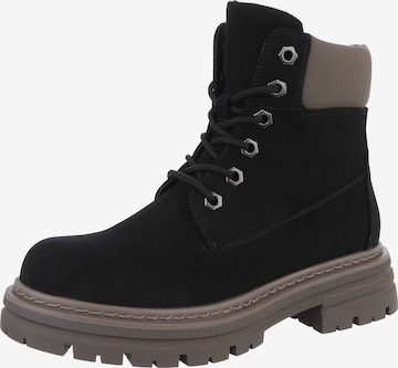Ital-Design Schnürstiefelette in Schwarz: Vorderseite