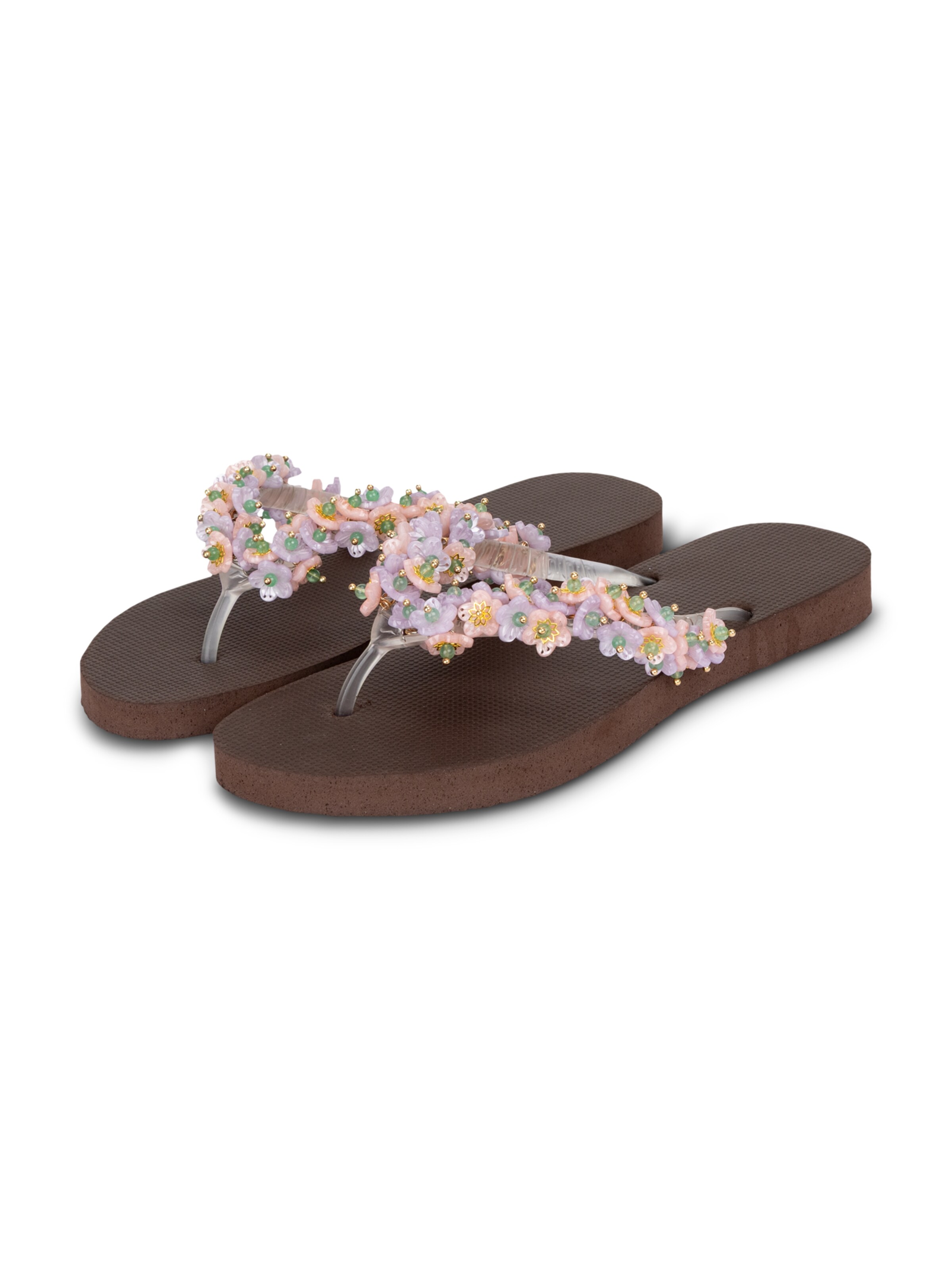 Uzurii Luxury Footwear T-Bar Sandals 'Tulum Bloom Pink' in 37,5 in Brown, Item view