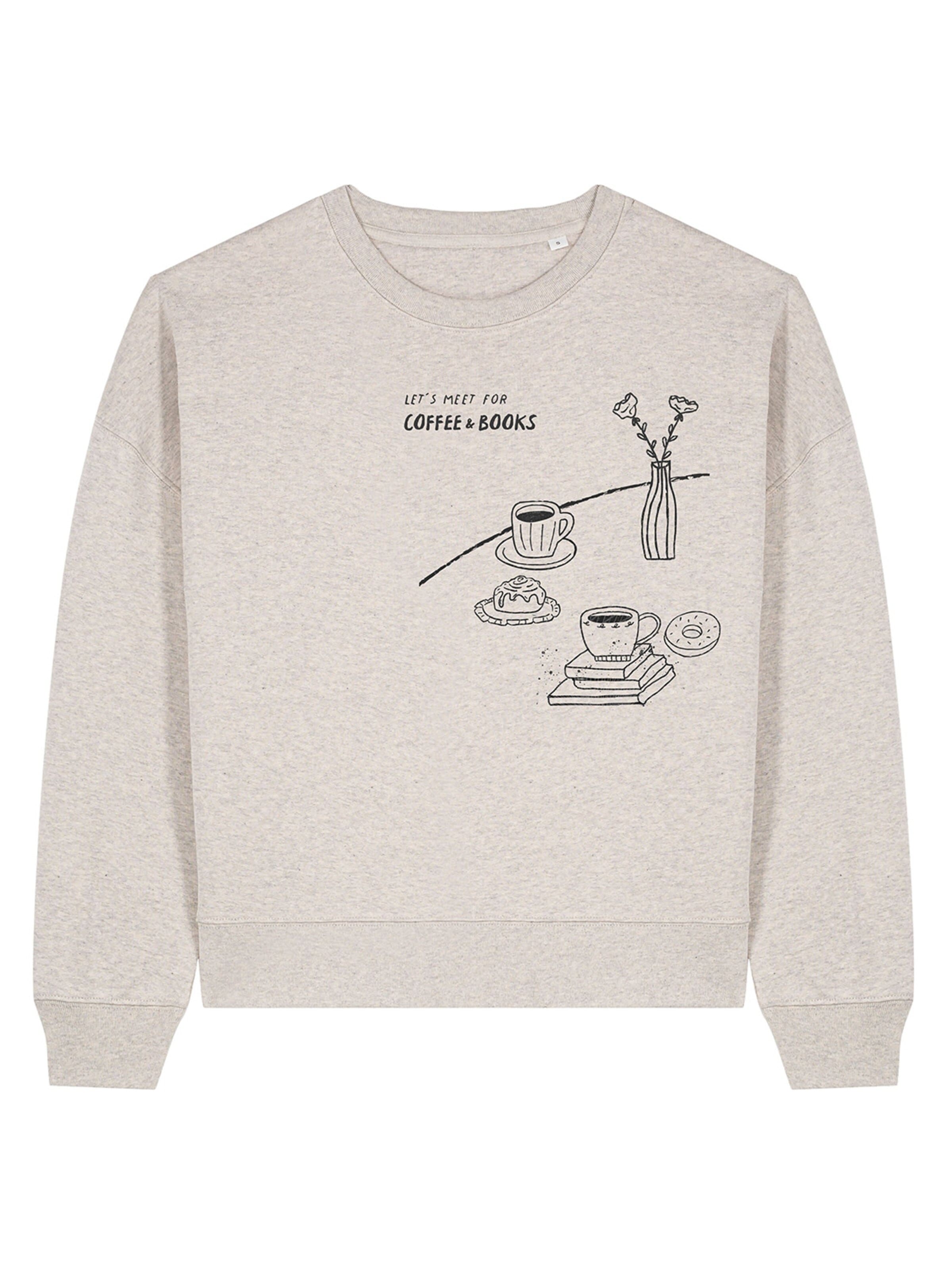 Kultgut Sweater 'Coffee & Books' in Beige: front