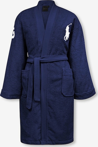 Ralph Lauren Home Long Bathrobe 'BIG POLO PONY' in Blue: front