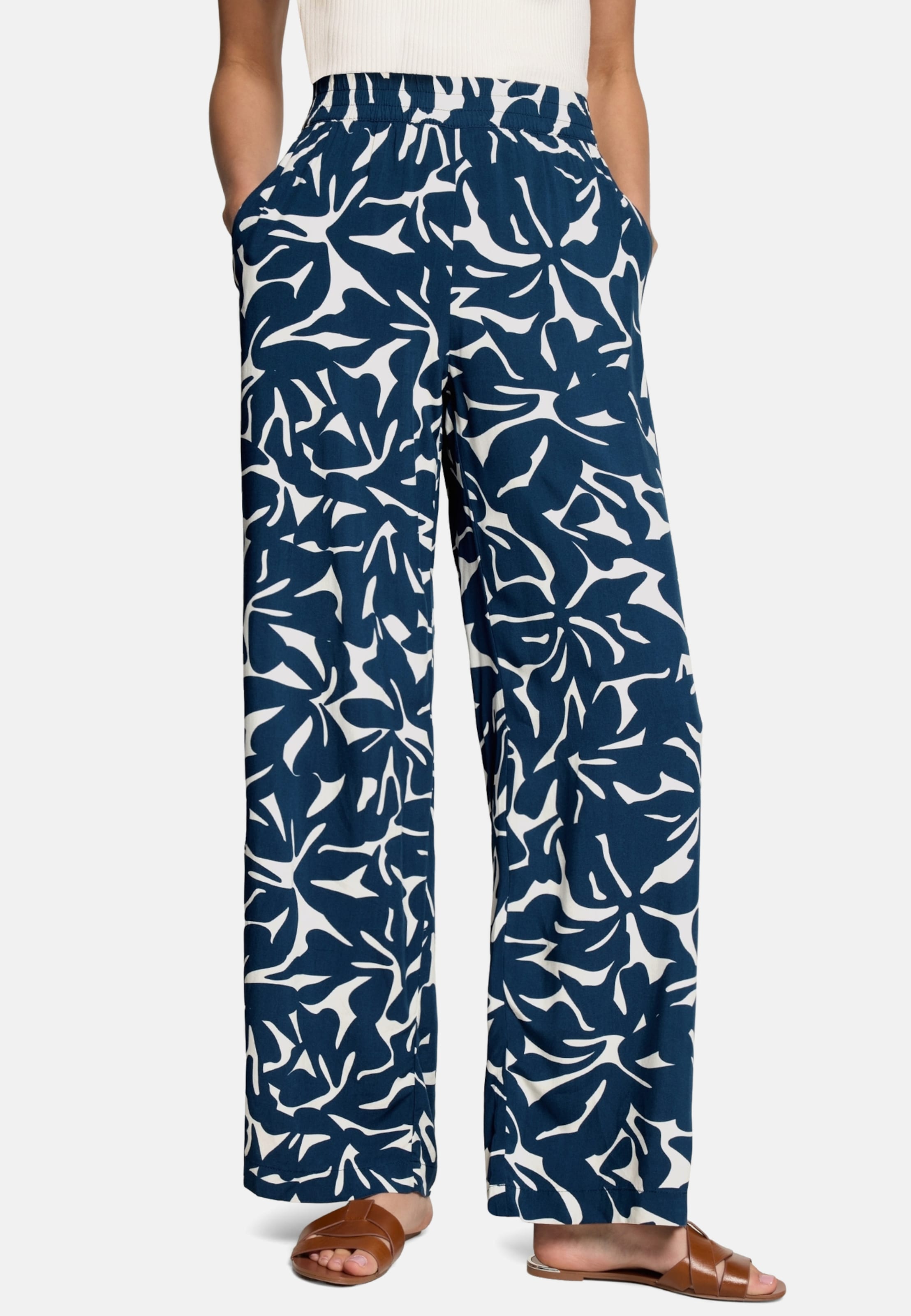 zero Skinny Casual-Hose mit Print. in Blau