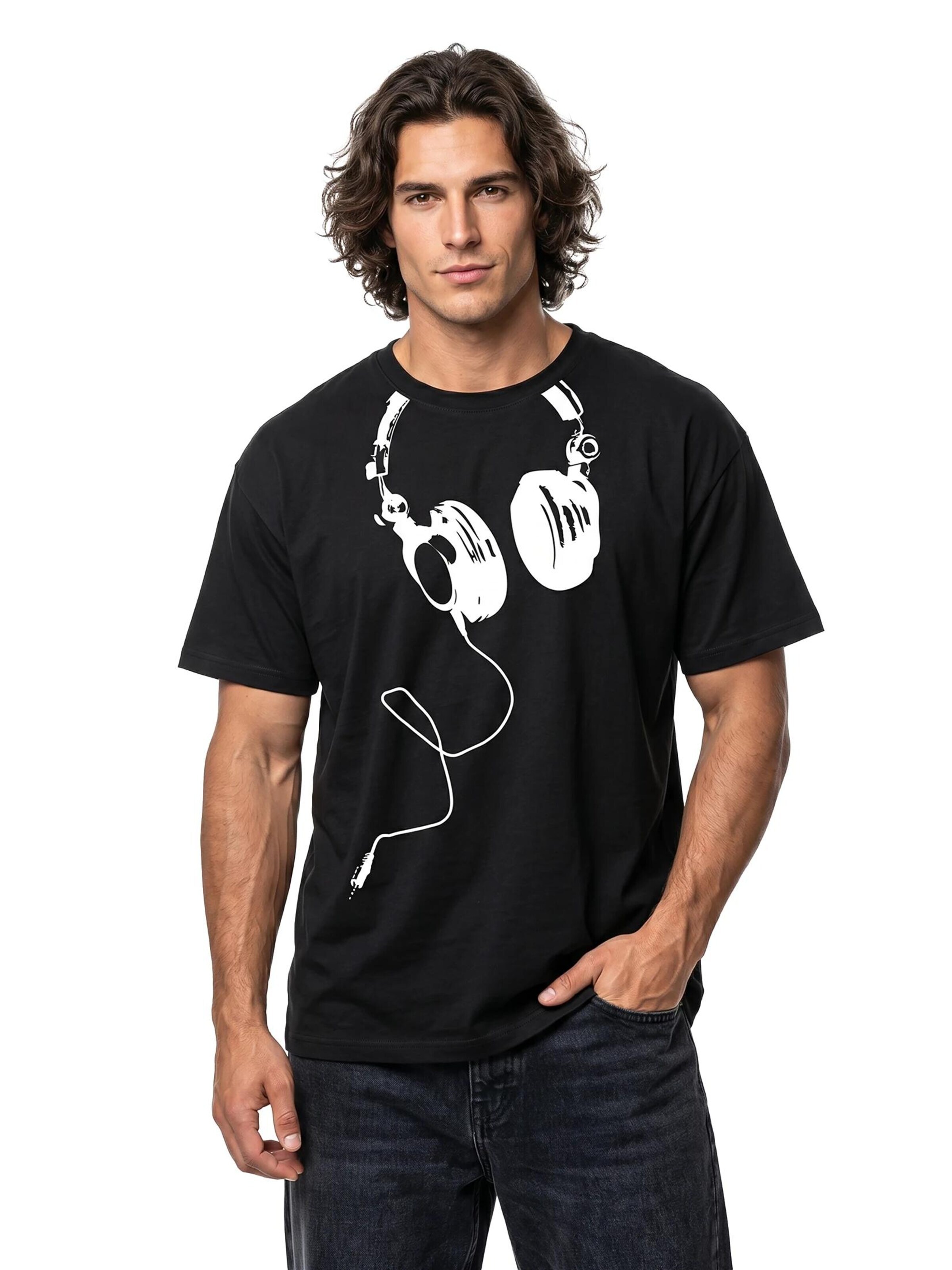 MAKAYA Shirt 'Kopfhörer' in Black