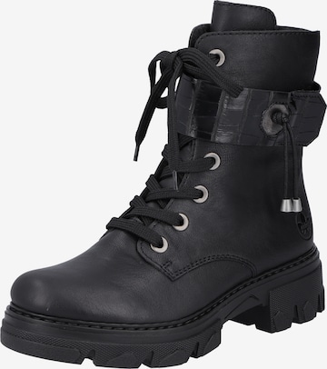 Rieker Lace-Up Ankle Boots in Black: front