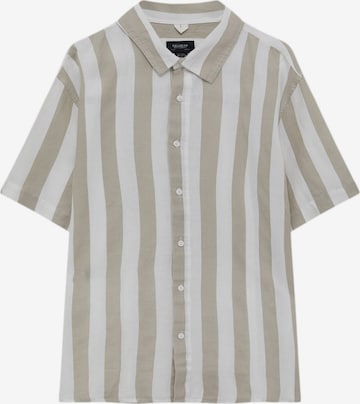 Pull&Bear Comfort fit Button Up Shirt in Beige: front