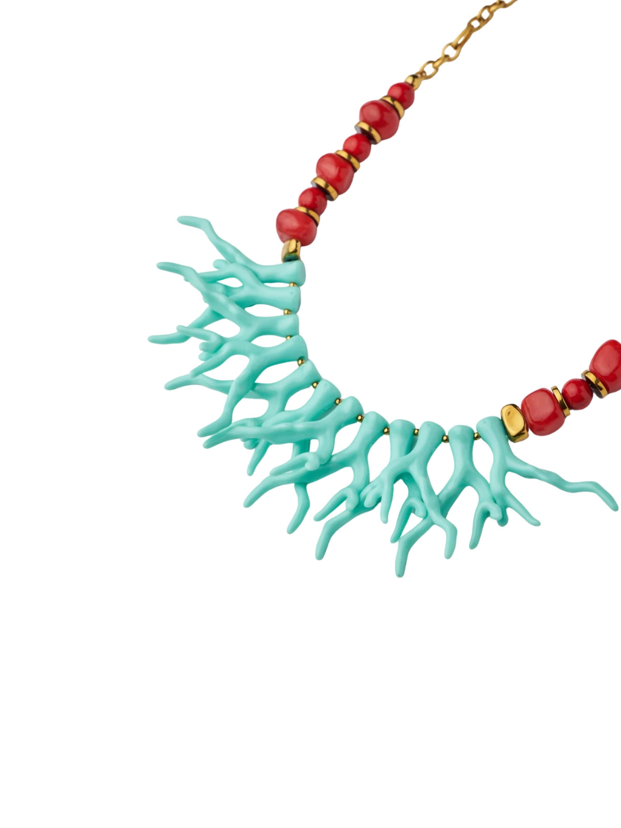 THE GEM STORIES JEWELRY Αλυσίδα 'Red and Turquoise Coral Fantasy Necklace' σε μπλε