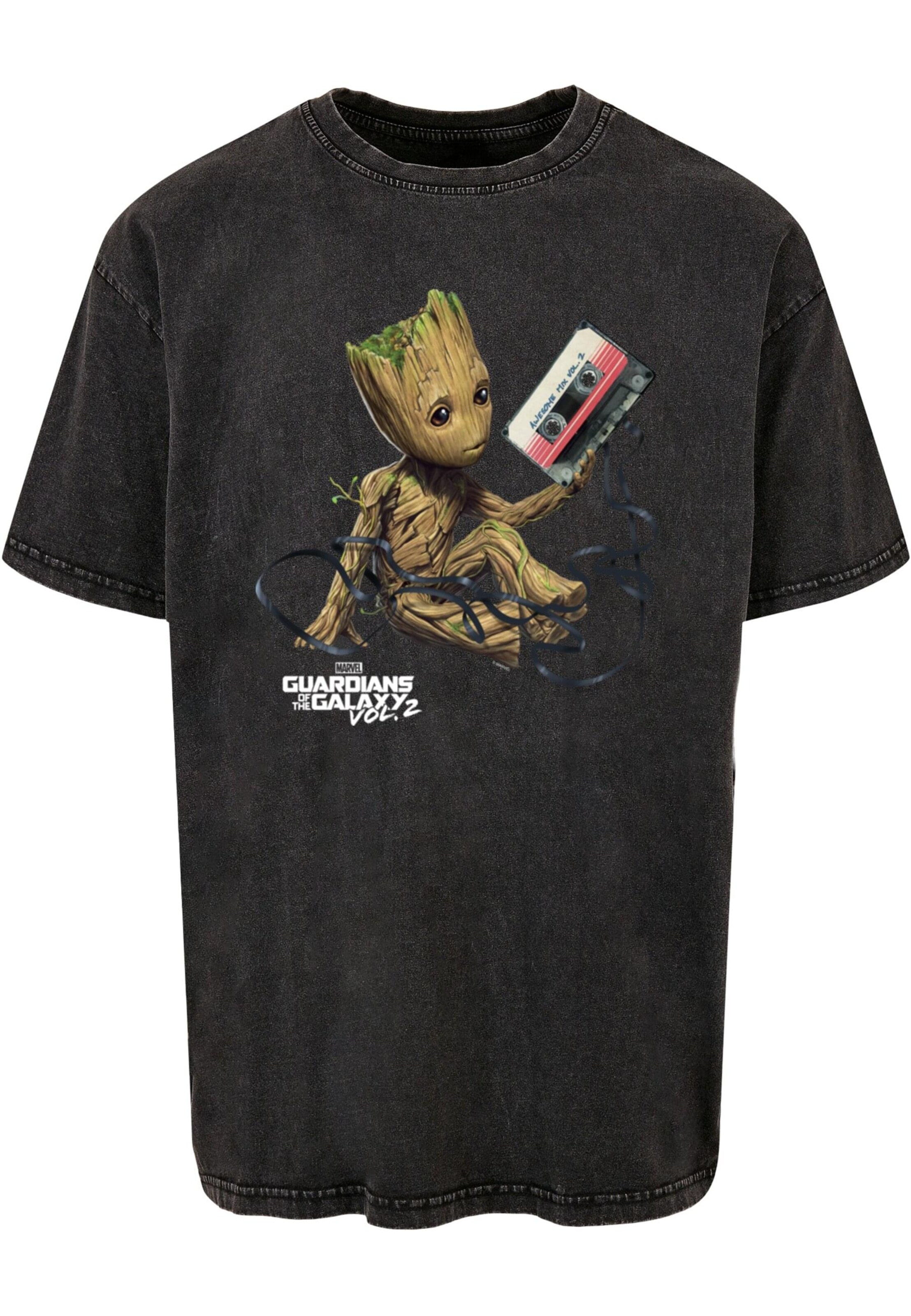ABSOLUTE CULT Shirt 'Guardians Of The Galaxy Vol2 - Groot Tape' in Grijs: voorkant