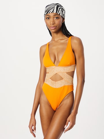 River Island Triangle Swimsuit in Orange: front