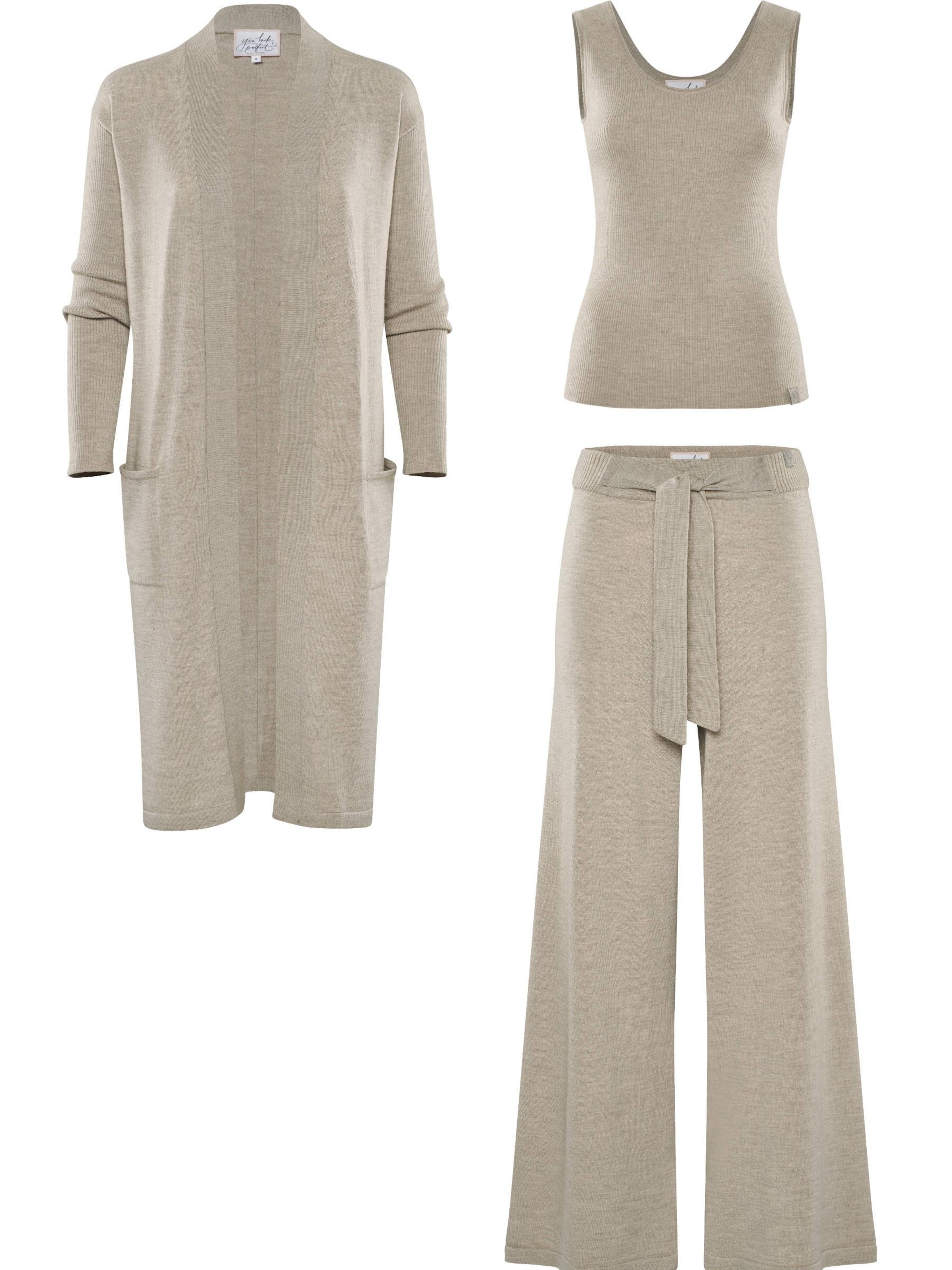 YOU LOOK PERFECT Huispak 'LOUNGEWEAR SET  - Cardigan Blossom & Top Blossom & Pants Bailey' in Grijs