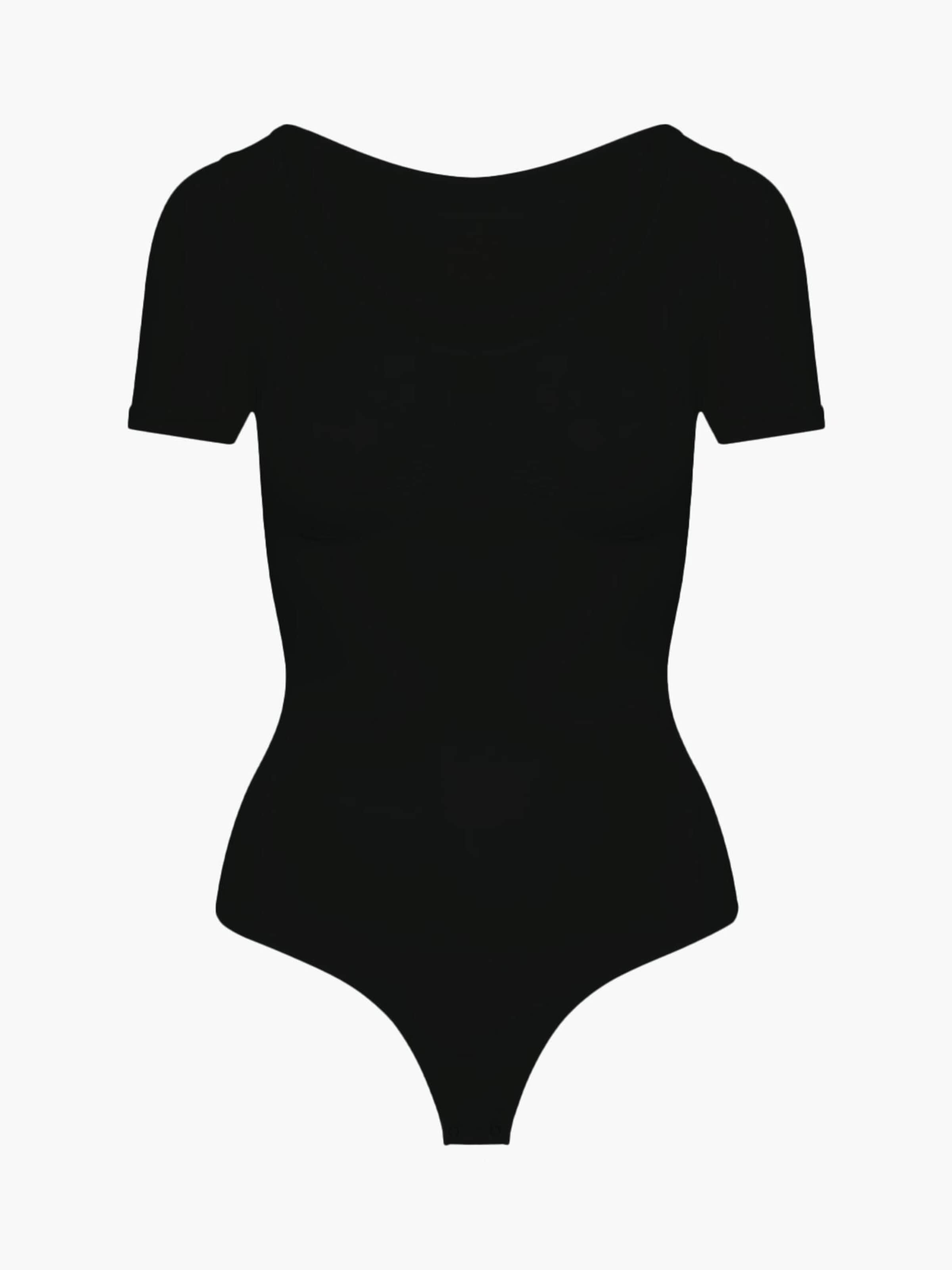 cfab (formerly creamy fabrics) Shapingbody 'T-Shirt Bodysuit Sculpting Shapewear mit String' in Zwart: voorkant