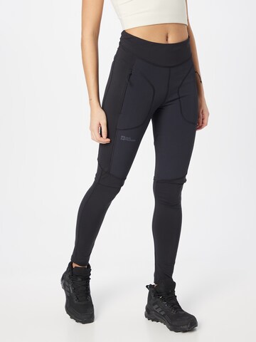 JACK WOLFSKIN Slimfit Sportbroek 'SALMASER' in Zwart: voorkant