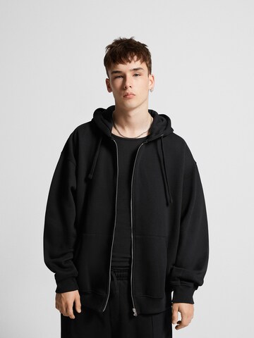 Bershka Sweat jacket in Black: front