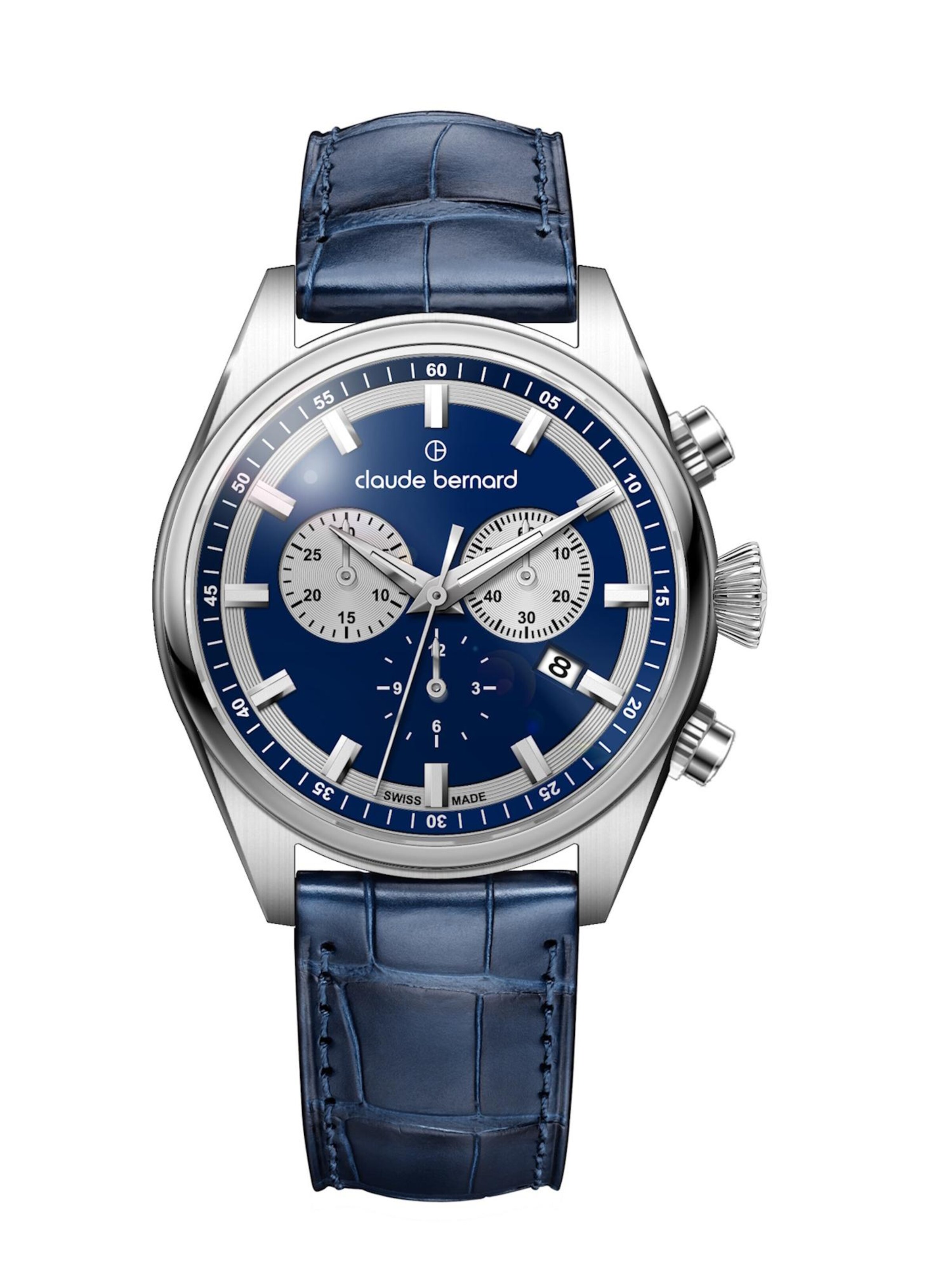 Claude Bernard Analog Watch 'Proud Heritage Chronograph' in Blue: front