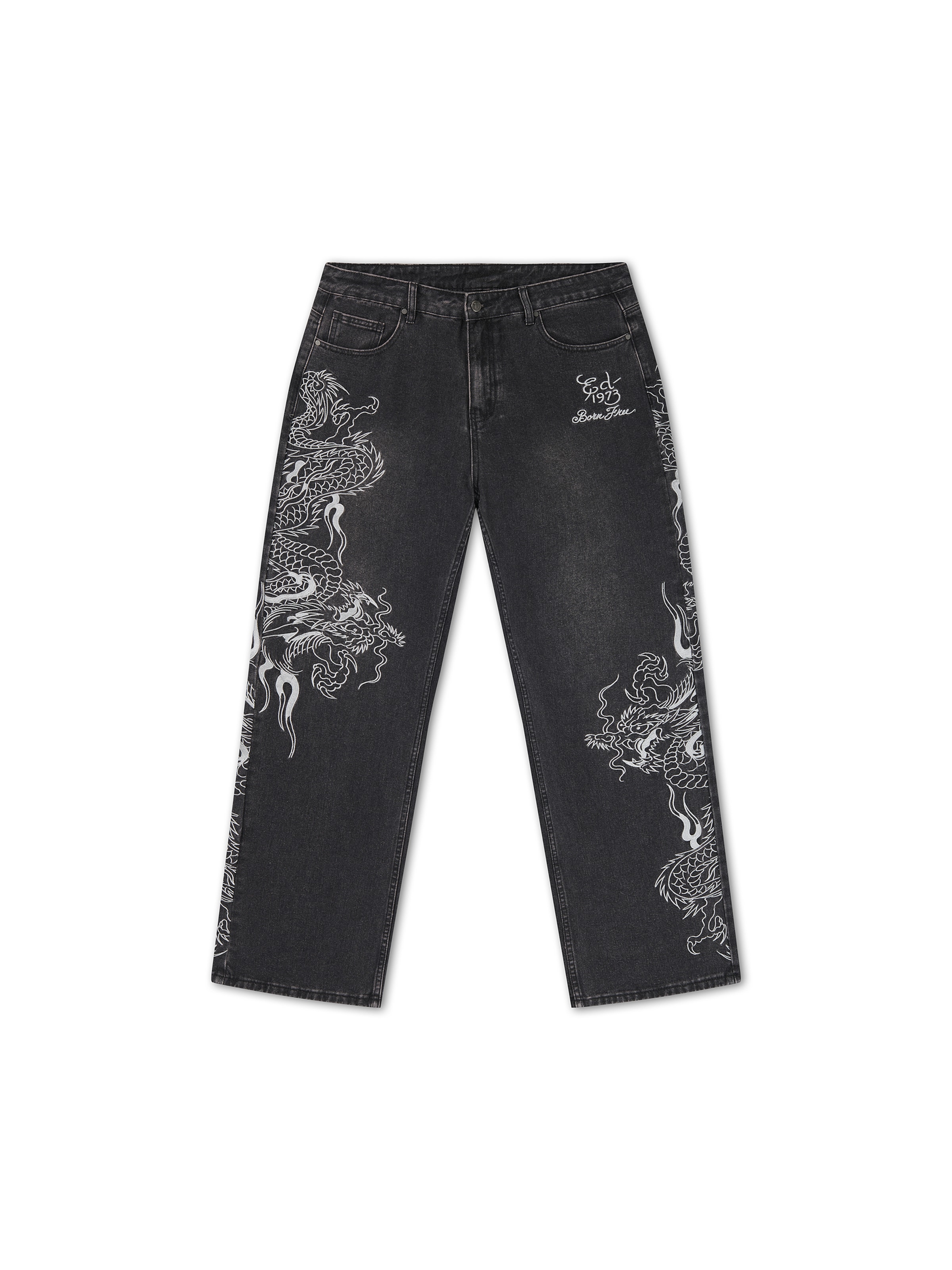 Ed Hardy - Loosefit Calças de ganga em preto: frente