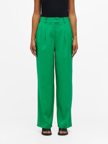 OBJECT Wide leg Pleat-Front Pants 'Sy' in Green: front