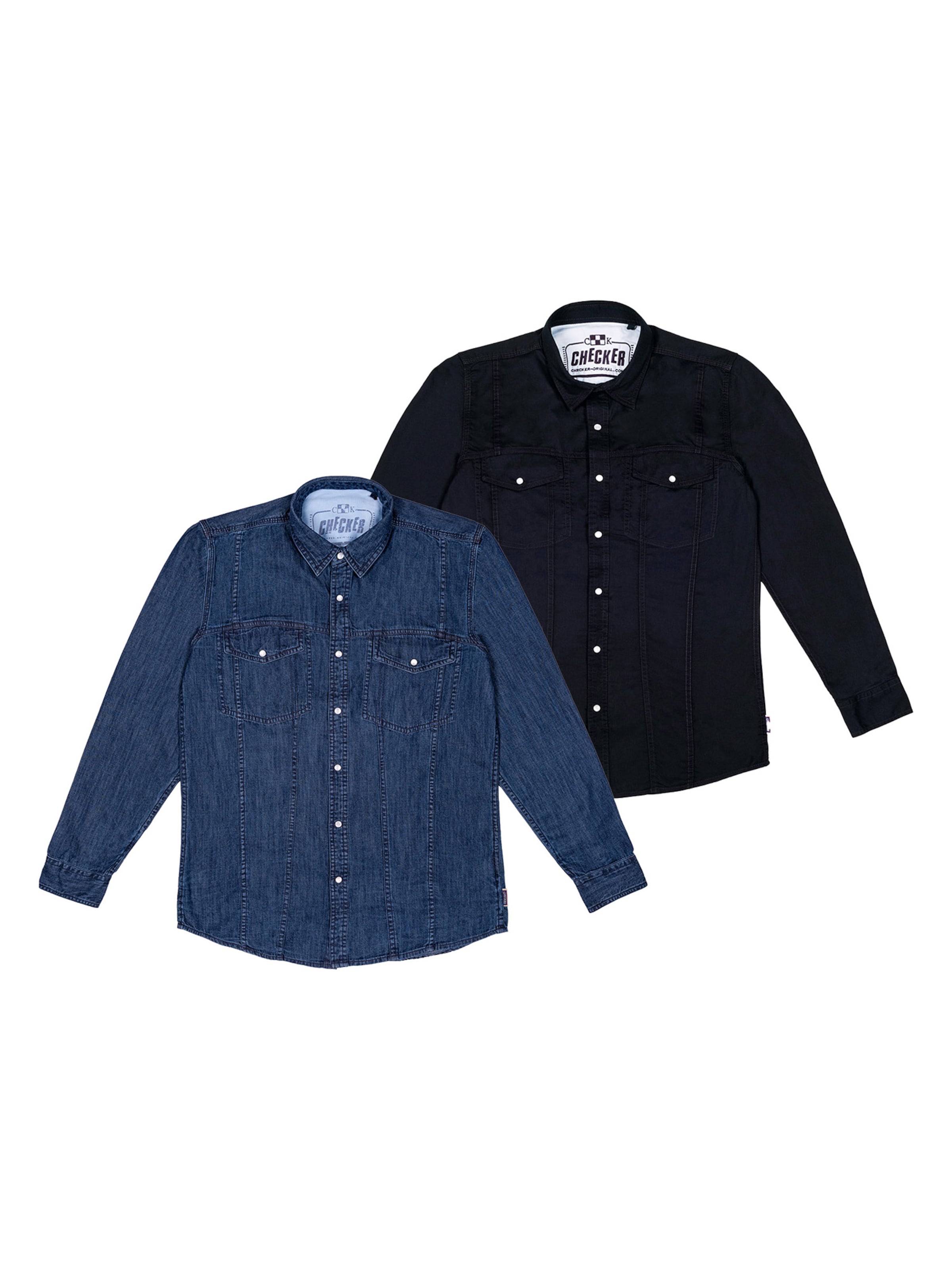 Checker Regular Fit Hemd ' Dynasty Denim ' in Blau: Vorderseite