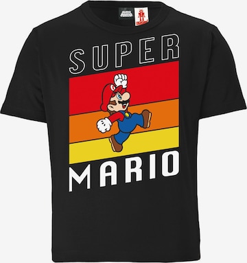 LOGOSHIRT Shirt 'Super Mario' in Zwart: voorkant