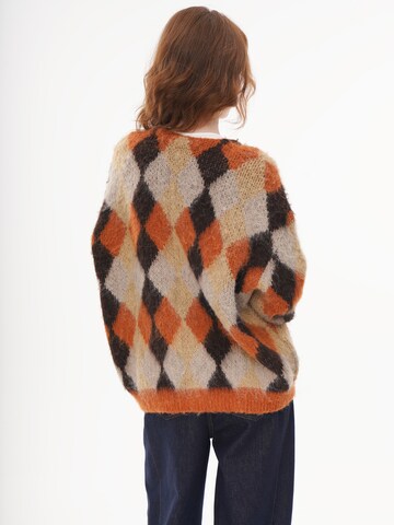 yoligex Pullover 'V-neck Argyle Knit Cardigan - Orange' i orange