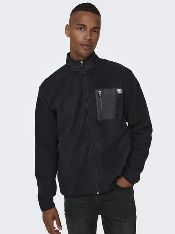 Only & Sons Fleece Jacket 'Just' in Black: front