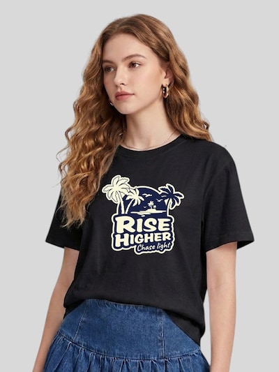 LapaPlus T-shirt 'Women Retro Island Palm Tree RISE HIGHER Slogan Print T-Shirt' en S en noir, Vue avec produit