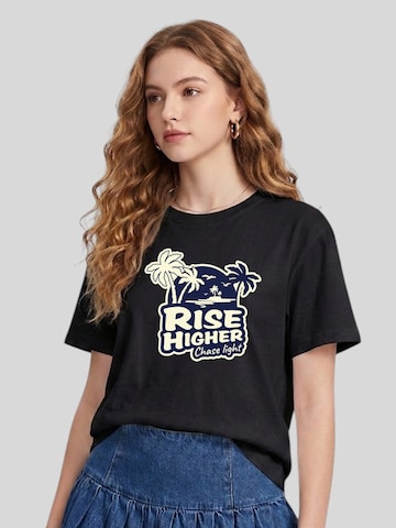 T-shirt 'Women Retro Island Palm Tree RISE HIGHER Slogan Print T-Shirt' LapaPlus en noir : devant