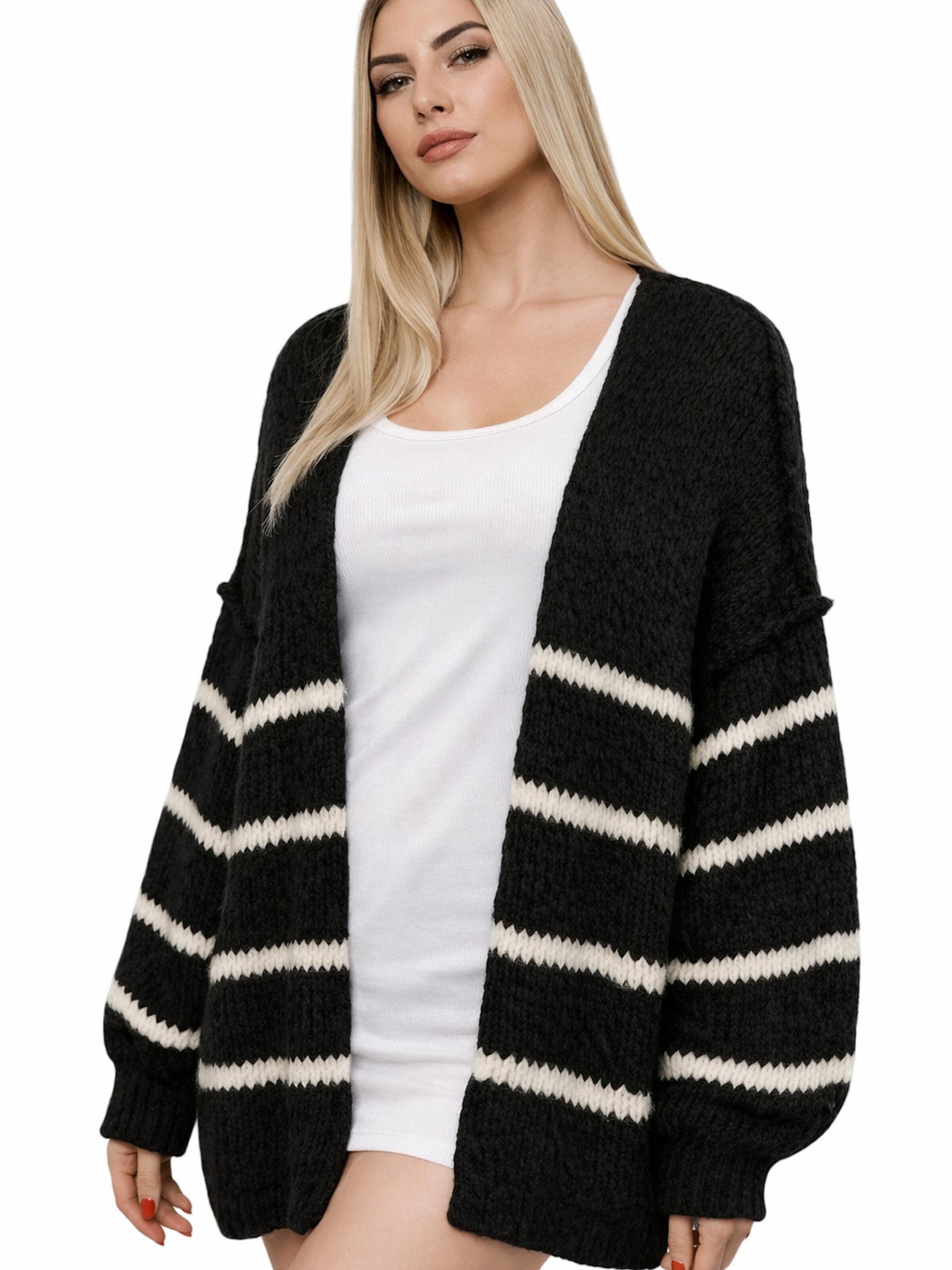 Worldclassca Strickjacke 'Strick Jacke mit Streifen'‌‌‌‌ in Schwarz: Vorderseite