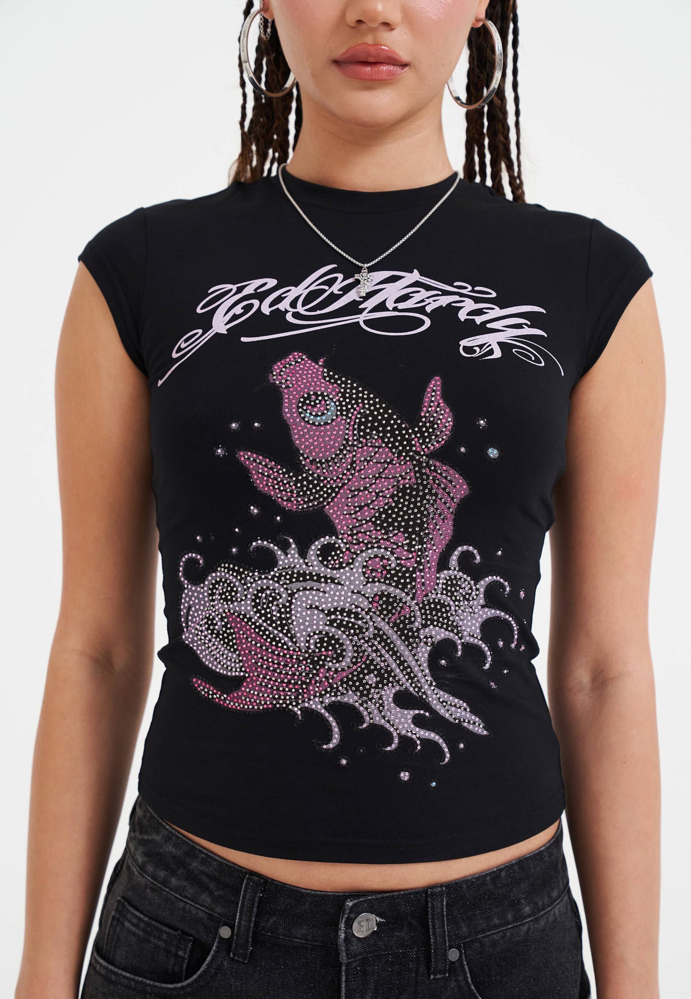 Ed Hardy T-Shirt 'Koi Fisch Steinen' in Schwarz
