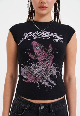 Ed Hardy T-Shirt 'Koi Fisch Steinen' in Schwarz