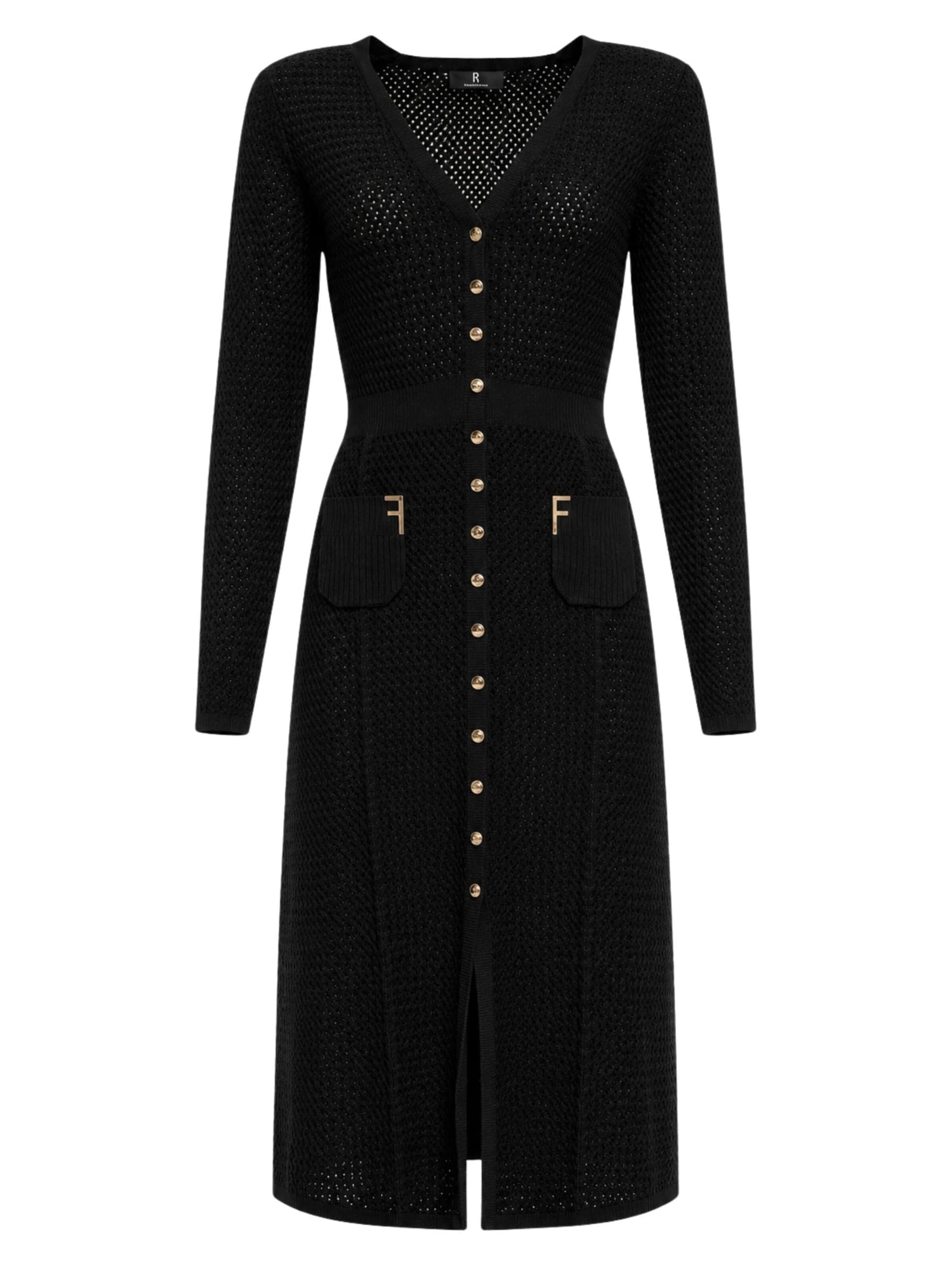 Fracomina Sukienka z dzianiny 'Long knit dress with buttons' w kolorze czarny: przód