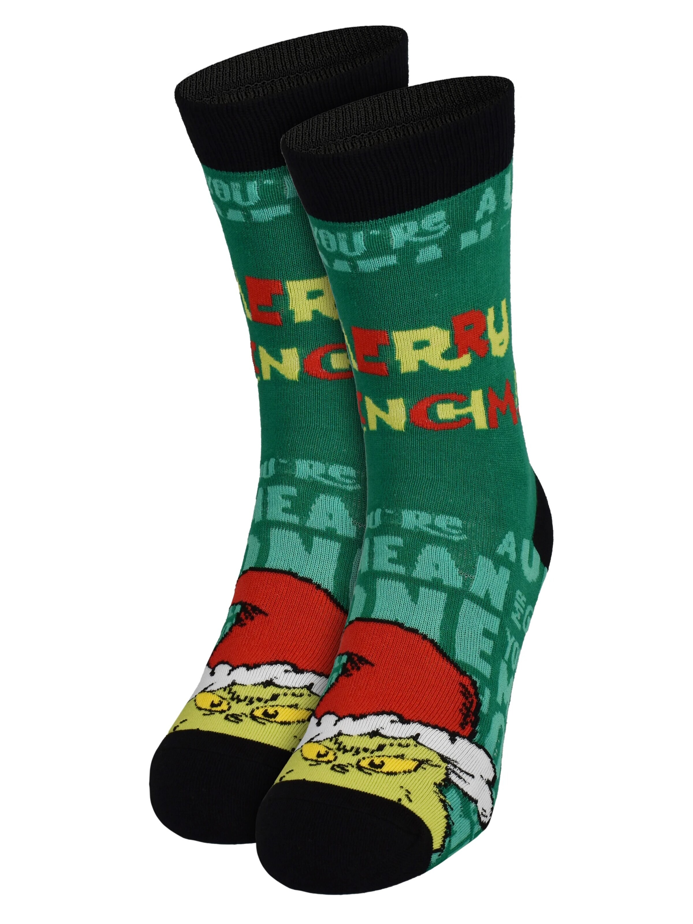 The Grinch Socks 'Merry Grinchmas' in Green: front