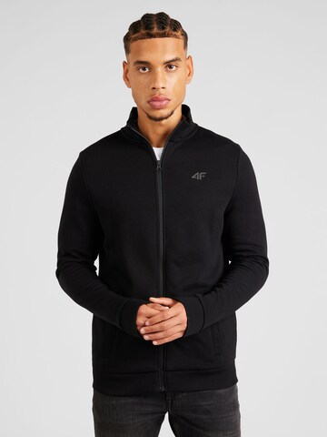 4F Athletic Zip-Up Hoodie in Black: front