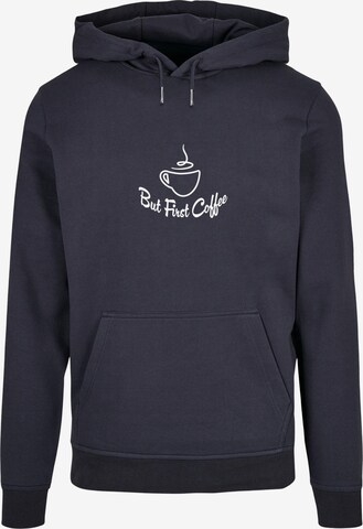 Sweat-shirt 'But First Coffee' Merchcode en bleu : devant