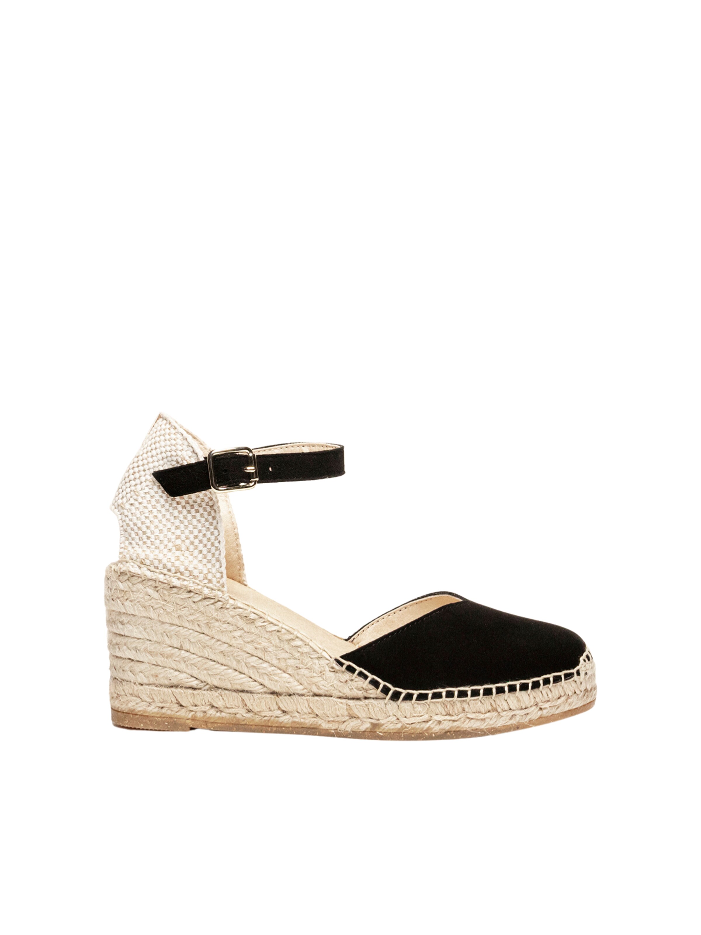 Alhamas - Sandalias con hebilla 'Alpargata Cuña 7 cm' en negro: frente