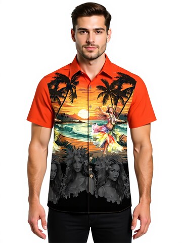 Hawaiihemdshop.de Regular fit Overhemd 'Hawaiihemd Hawaiian Girl' in Rood