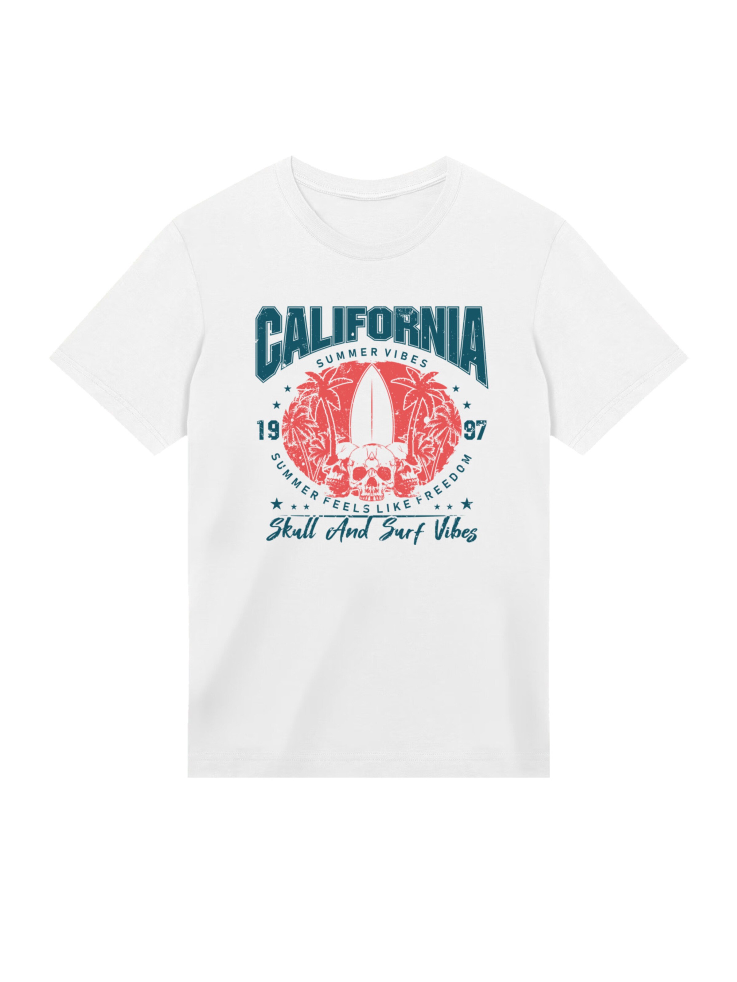 T-Shirt 'California Skull Summer Vibes' F4NT4STIC en blanc : devant