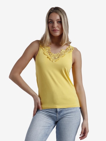admas - Top 'ADMAS Camiseta Sin Mangas Escote Guipur para Mujer' en amarillo: frente