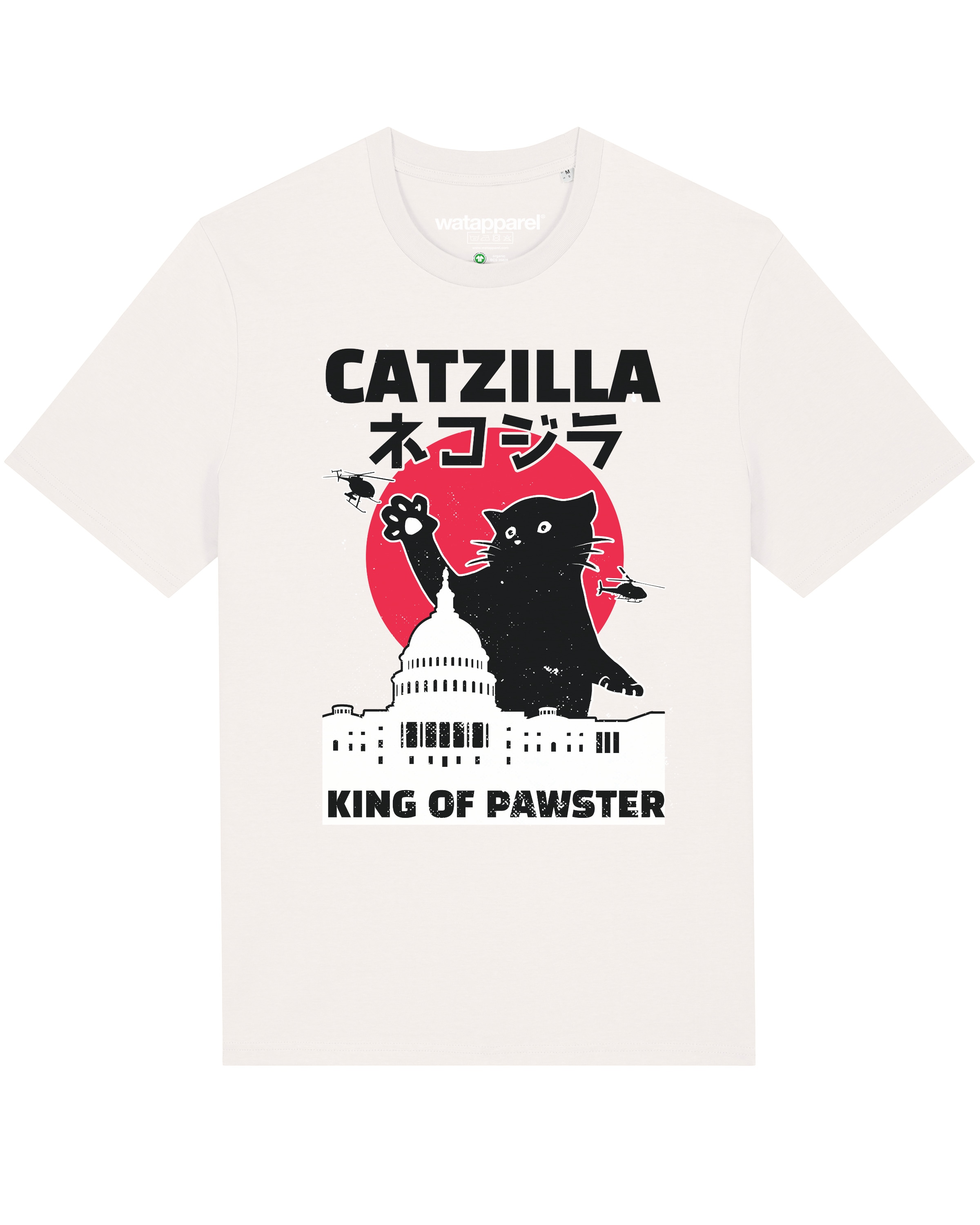 Maglietta 'Catzilla' di Watapparel in bianco: frontale