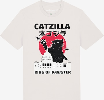 Maglietta 'Catzilla' di Watapparel in bianco: frontale