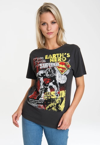 LOGOSHIRT Shirt 'Superman' in Grey: front