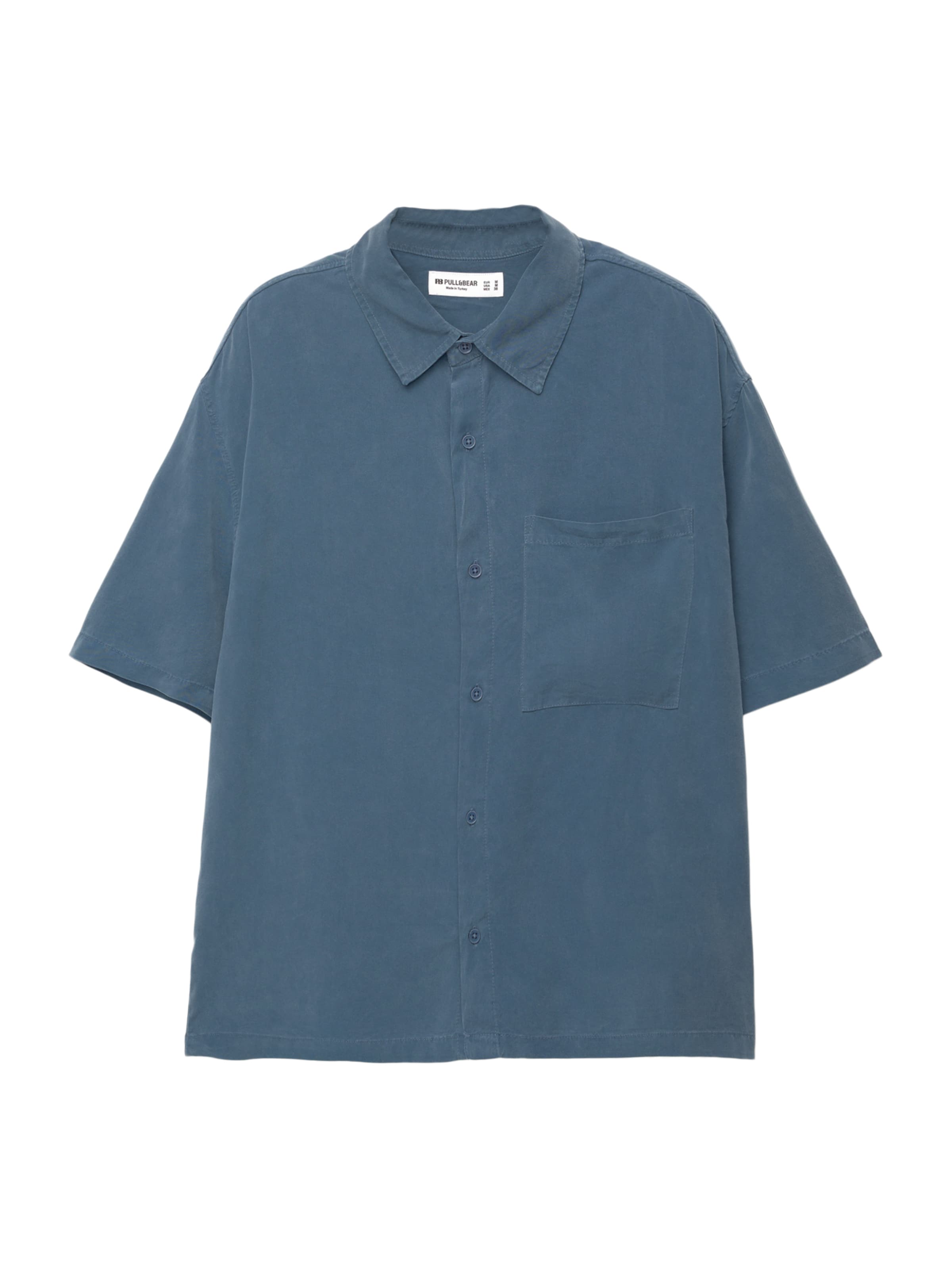 Pull&Bear Comfort fit Button Up Shirt in Blue: front