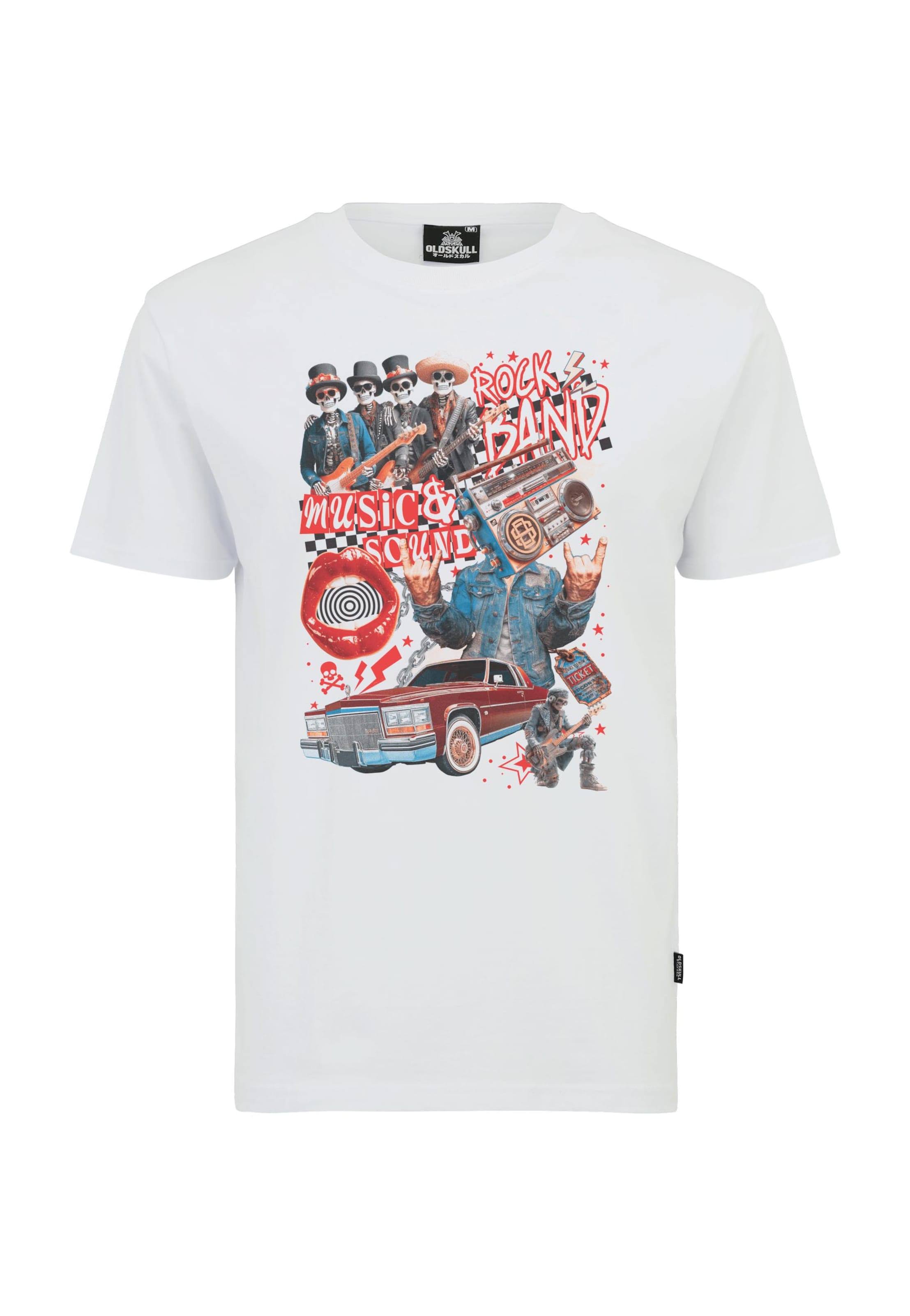 Oldskull Shirt 'Xtreme Retro Rock Skull Graphic' in White: front