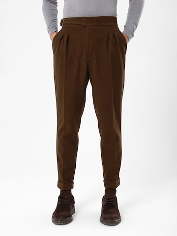 Antioch Tapered Pleat-front trousers in Brown: front