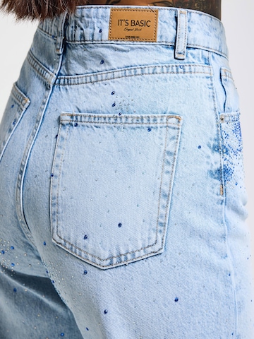 IT'S BASIC Regular Jeans 'RHINESTONE STRAIGHT MID RISE JEANS' in Blauw