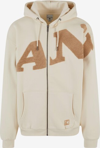 Karl Kani Zip-Up Hoodie in Beige: front